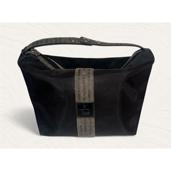 Fendi, Rare, Black Nylon-Pequin Stripes bag Pouch authentic travel cosmetic bag - Picture 1 of 14